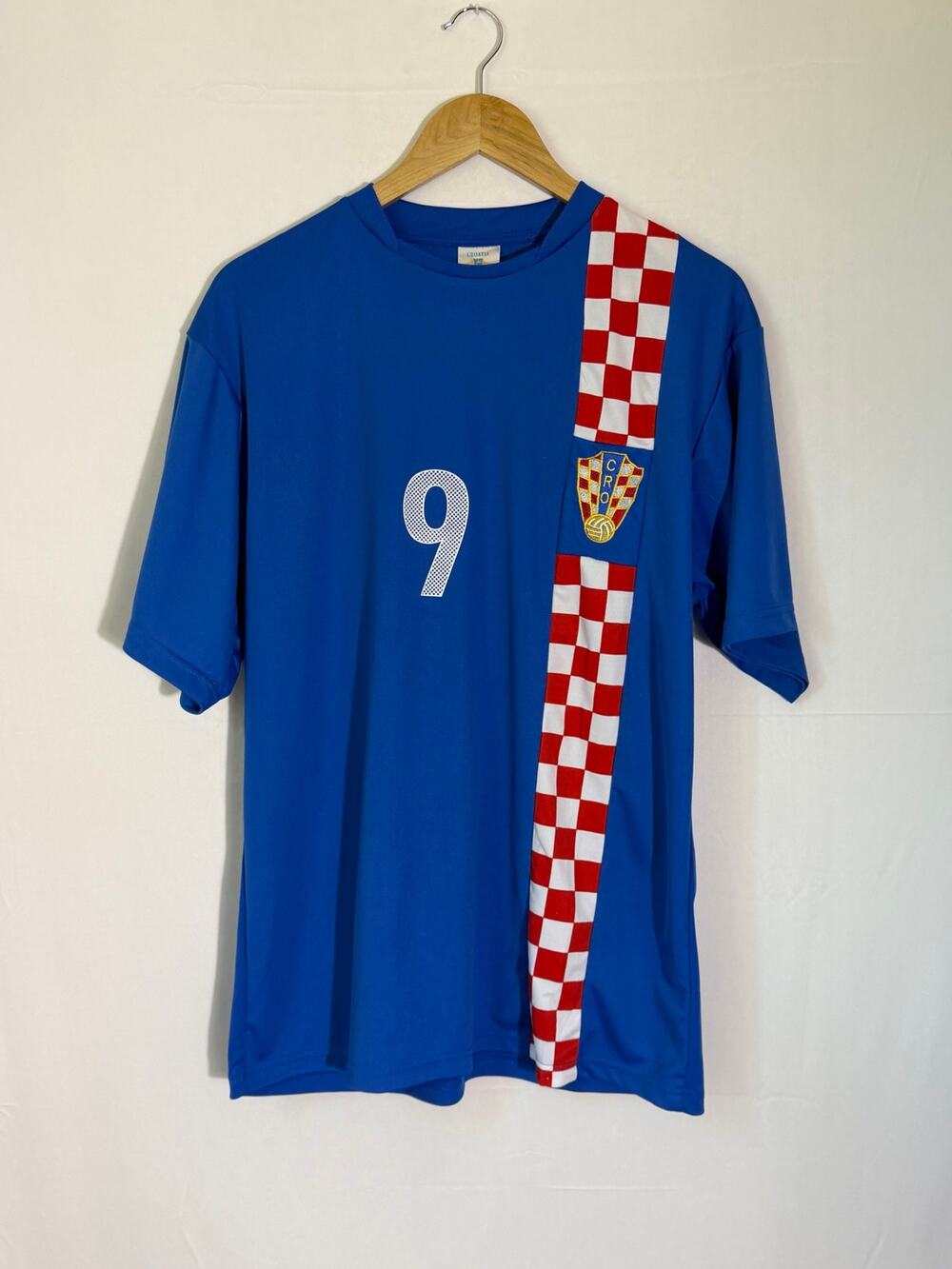 Croatia Soccer Jersey Pršo #9 Blue Short Sleeve Football Shirt Men’s Medium